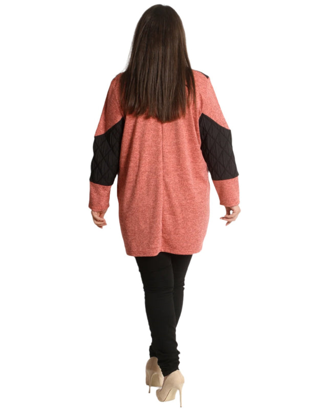 Стилна коралова туника с джобчета и обло деколте - Maxi Market