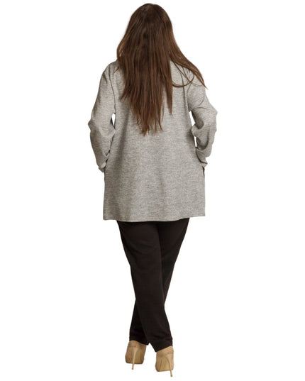 Свободен сив жакет с черни акценти и цип в макси размери - Maxi Market