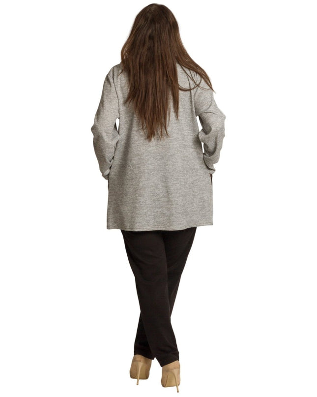 Свободен сив жакет с черни акценти и цип в макси размери - Maxi Market