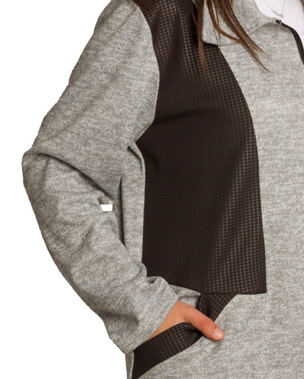 Свободен сив жакет с черни акценти и цип в макси размери - Maxi Market