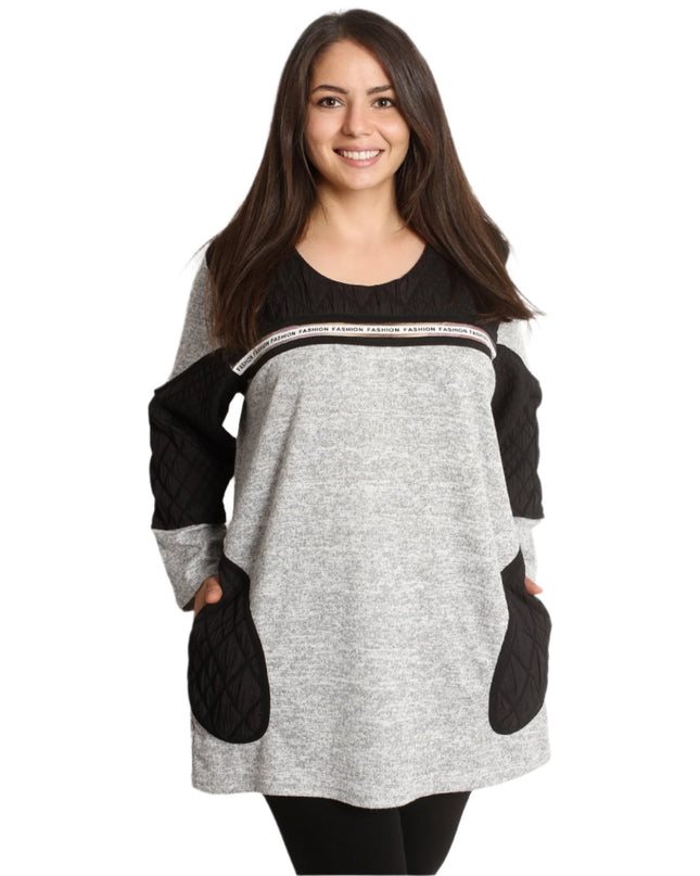 Свободна макси туника в сив цвят с джобчета - Maxi Market