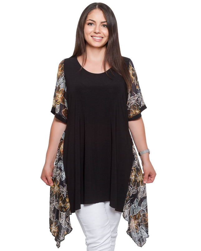 Γυναικεία Τουνίκ Plus-Size Μαύρ-Άνοιξη-Καλοκαίρι