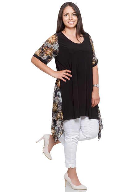 Γυναικεία Τουνίκ Plus-Size Μαύρ-Άνοιξη-Καλοκαίρι