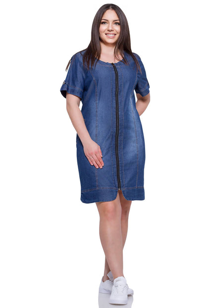 Φόρεμα Denim Σκούρο Μπλε - Επίσημο Με Τσέπες - Στρογγυλή Λαιμόκοψη - Άνοιξη-Καλοκαίρι