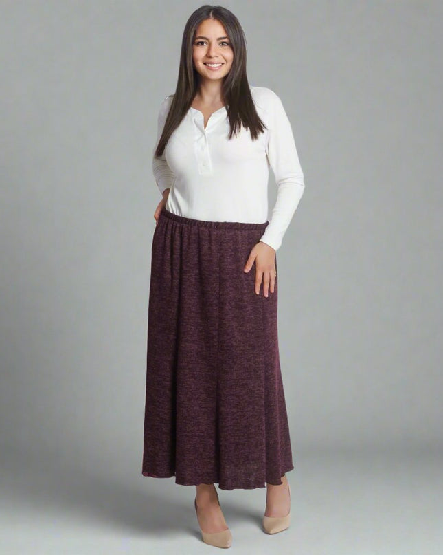 Зимна макси пола до глезена в бордо – Големи размери - Maxi Market