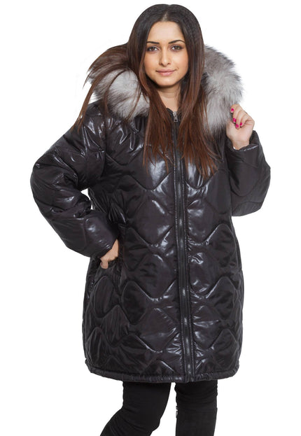 Κομψό Μαύρο Μπουφάν Plus Size - Φερμουάρ -καπιτονε - Επίσημο - Φθινόπωρο-Χειμώνας