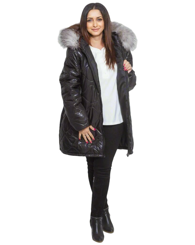 Κομψό Μαύρο Μπουφάν Plus Size - Φερμουάρ -καπιτονε - Επίσημο - Φθινόπωρο-Χειμώνας