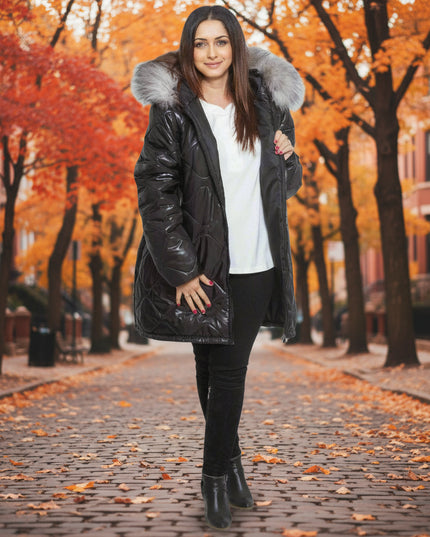 Κομψό Μαύρο Μπουφάν Plus Size - Φερμουάρ -καπιτονε - Επίσημο - Φθινόπωρο-Χειμώνας