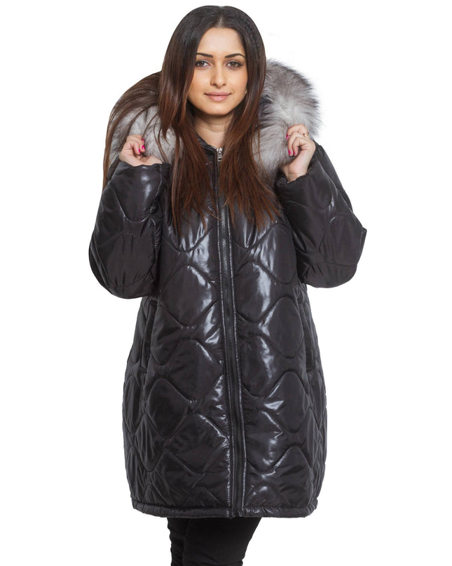 Κομψό Μαύρο Μπουφάν Plus Size - Φερμουάρ -καπιτονε - Επίσημο - Φθινόπωρο-Χειμώνας